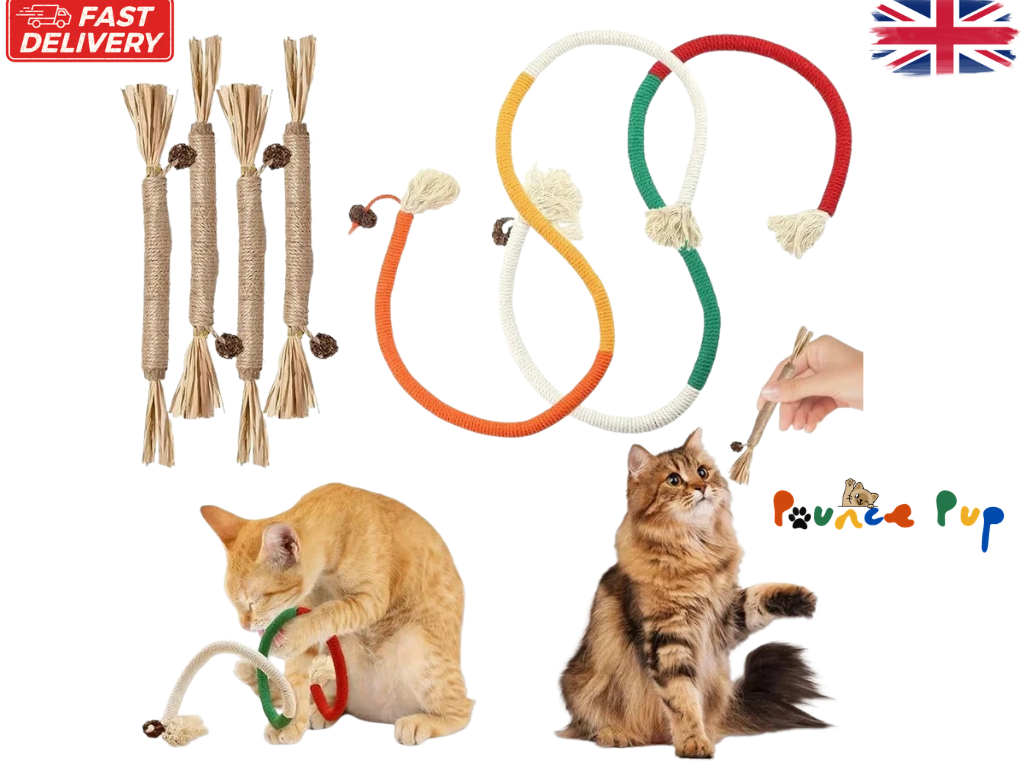 6pc Premium quality Cat Chew Toys, Natural- 2 Chew Rope + 4 Chew Catnip Sticks